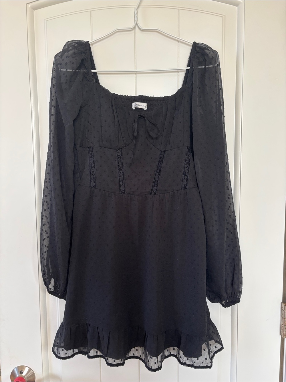 Hollister Black Swiss Dot Long-Sleeve Tunic Dress